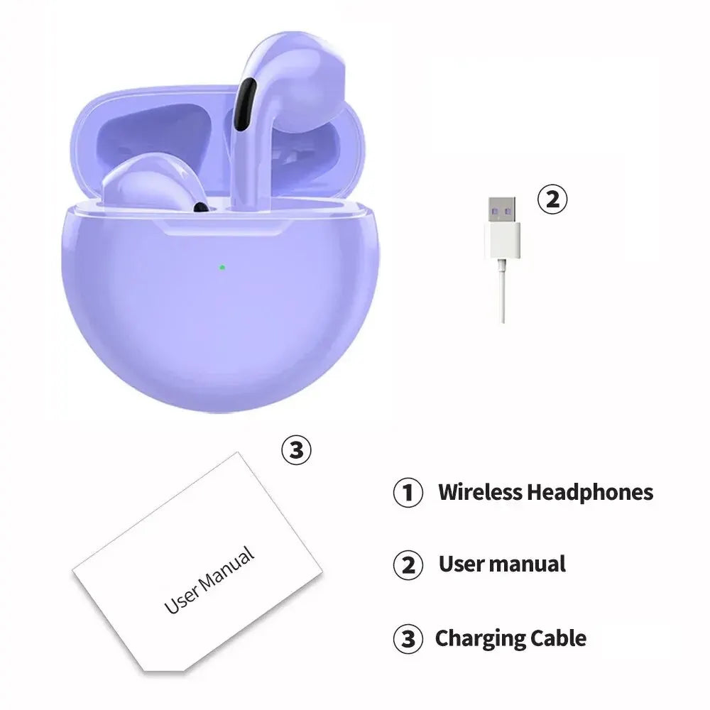 Air Pro 6 TWS Wireless Earbuds - Bluetooth 5.3, Mini Design, Mic, Charging Case