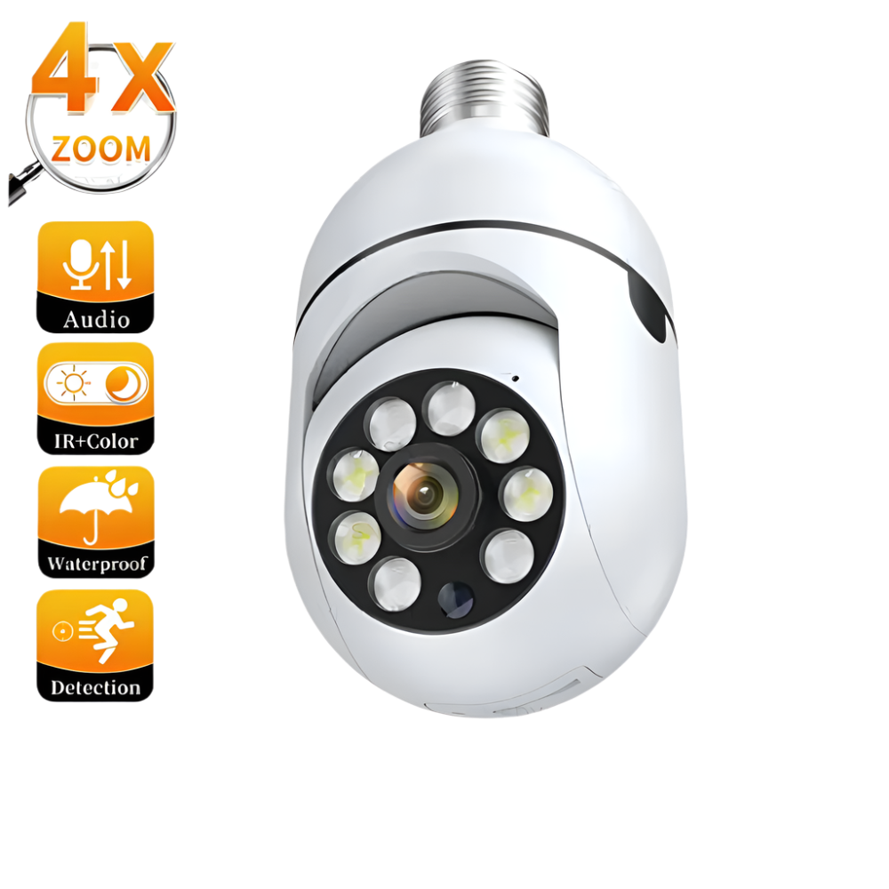 3MP WiFi Outdoor Security Camera, 4X Digital Zoom, Bulb socket