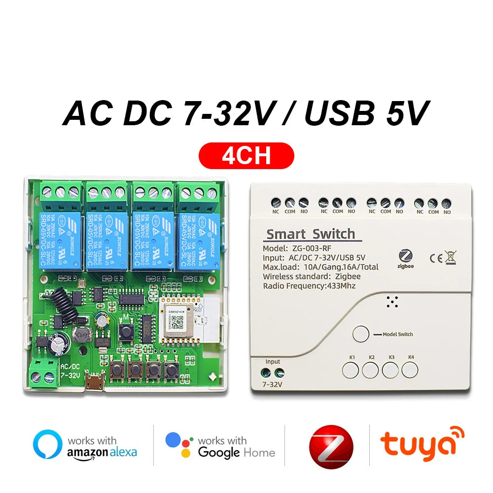 ZIGBEE Smart Switch AC/DC 7-32V & 85-250V | Dry Contact Module | Tuya Smart Life | Inching & Self-Locking Relay