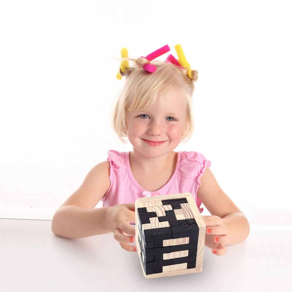 Puzzle cub 3D Luban Jucărie din lemn interconectată - Teaser creativ pentru copii (cu vârsta peste 3 ani)