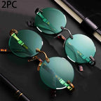 Ochelari de soare unisex clasici fără rame – ochelari retro rotunzi cu cristal verde închis