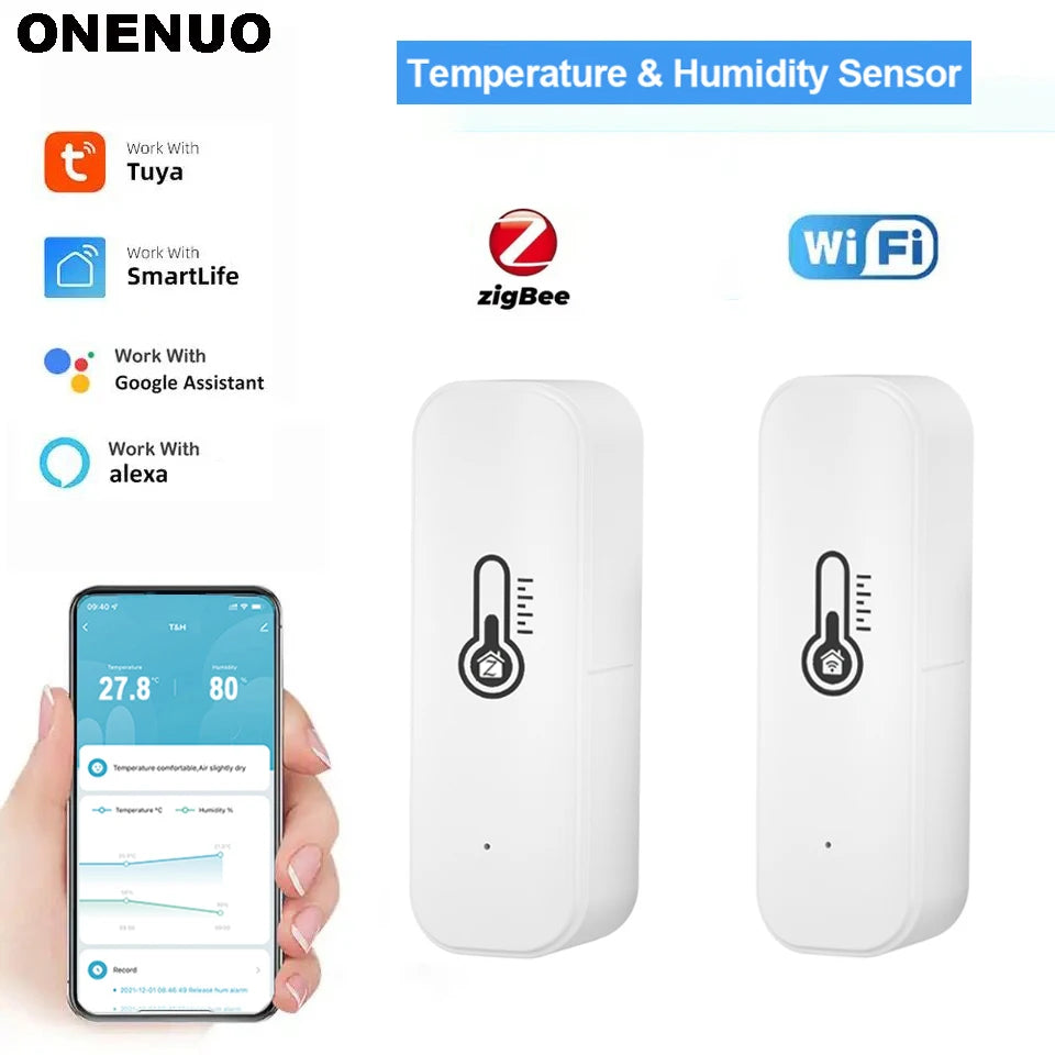Tuya Zigbee or WiFi Temperature Humidity Sensor Home Connected Thermometer Compatible Support Black or White Color