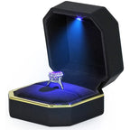 Cutie pentru inele de bijuterii cu LED, cu interior din catifea și cauciuc