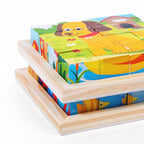 Six-Sided 3D Cube Puzzle Tray - Wooden Educational Toy for Kids, Fun Storage Game with Animal & Jungle Themes