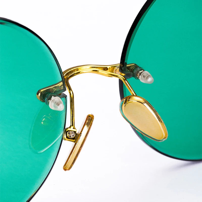 Ochelari de soare unisex clasici fără rame – ochelari retro rotunzi cu cristal verde închis
