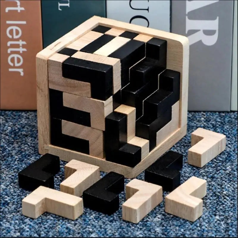 Puzzle cub 3D Luban Jucărie din lemn interconectată - Teaser creativ pentru copii (cu vârsta peste 3 ani)
