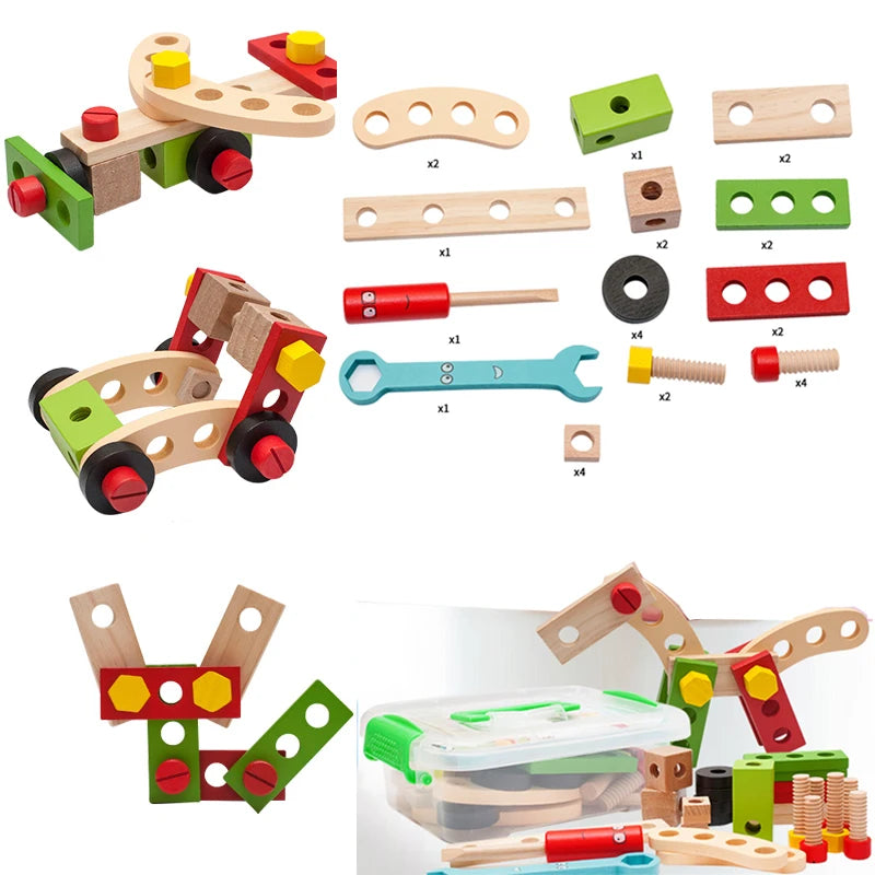 Set de joacă Montessori Kids Toolbox - Jucărie educațională de instrumente de dulgher din lemn și plastic pentru copii, joc de simulare de asamblare DIY