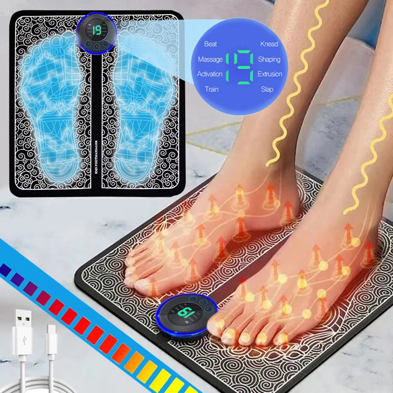 Electric Foot Massager Pad - 8 Modes, 19 Intensity Levels, Portable USB Charging Massage Pad for Relaxation, Fitness, and Home Use