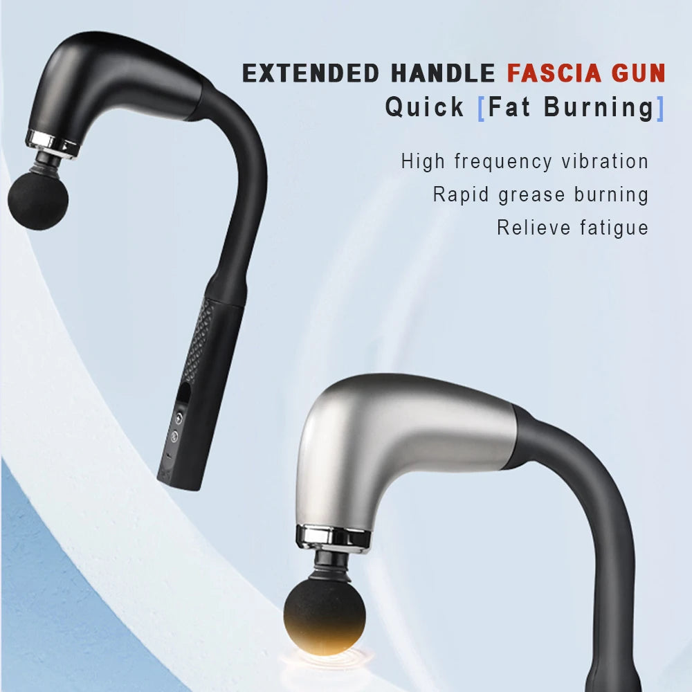 Fascia Gun with Extended Handle & Elbow - Self-Assist Massage for Upper & Lower Back, Muscle Relaxation, 9 Modes, 9 Intensity Levels