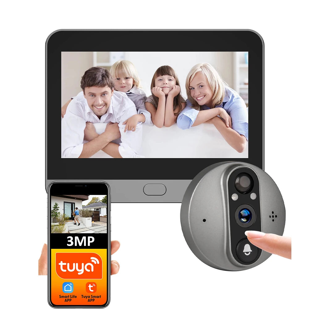 3MP Smart WiFi Door Viewer Camera – 1080P, PIR, IR, Alexa & Google