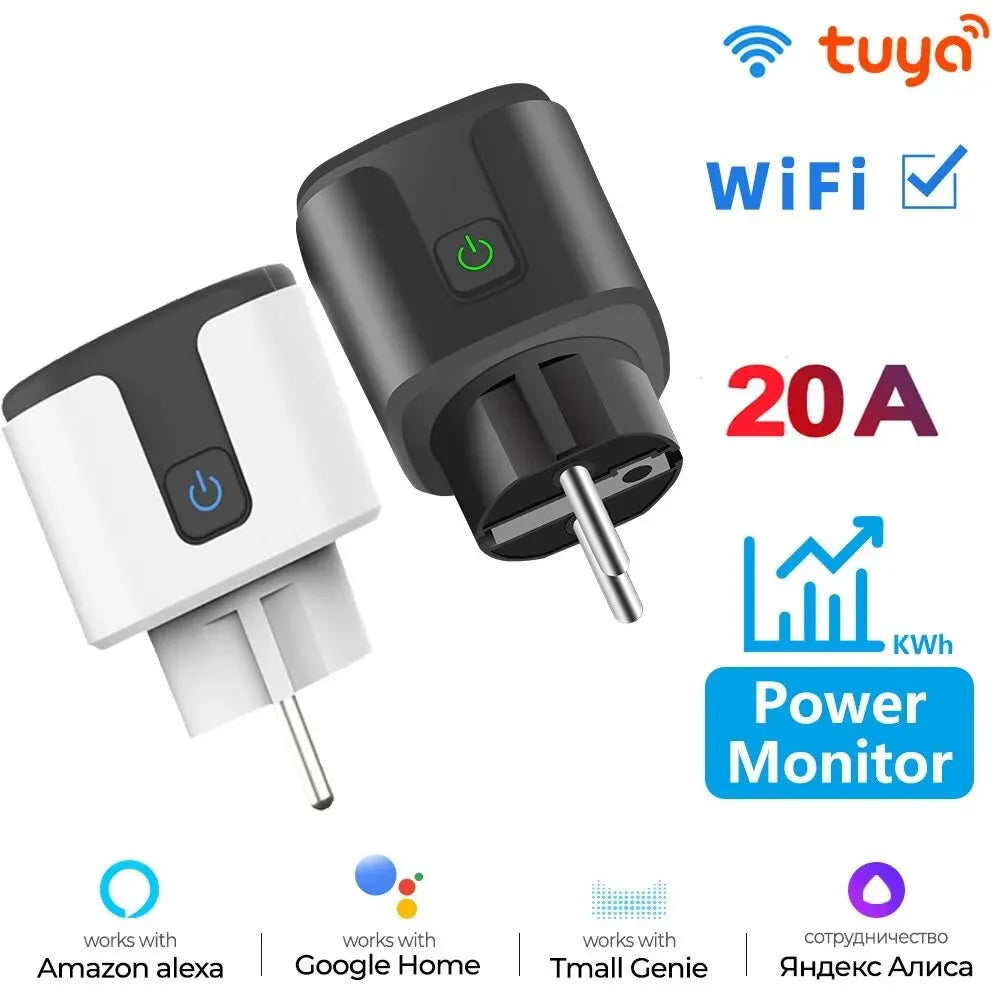 Tuya WiFi Smart Plug EU | Monitor de putere 20A | Alexa și Google Home 