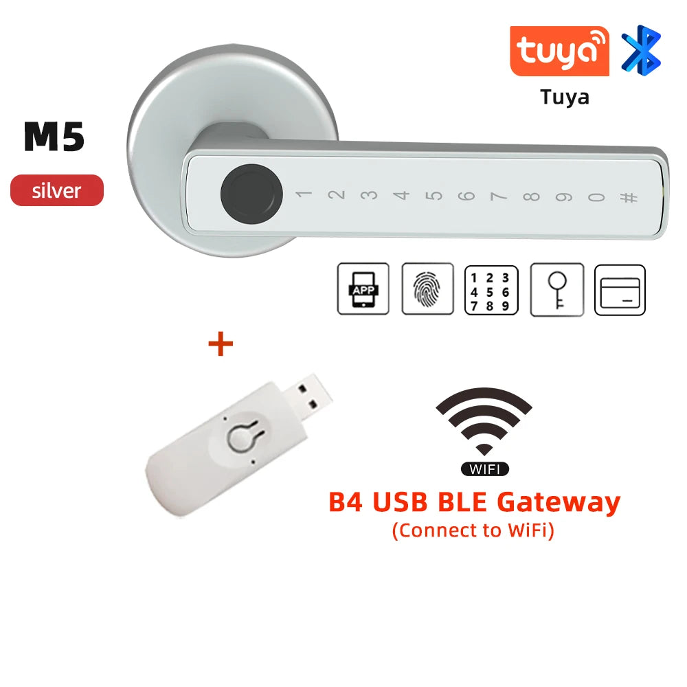 Smart Fingerprint Door Lock - Digital Electronic Lock with Password, Key, IC Card, and App Unlock, Compatible with Tuya & Smartlife