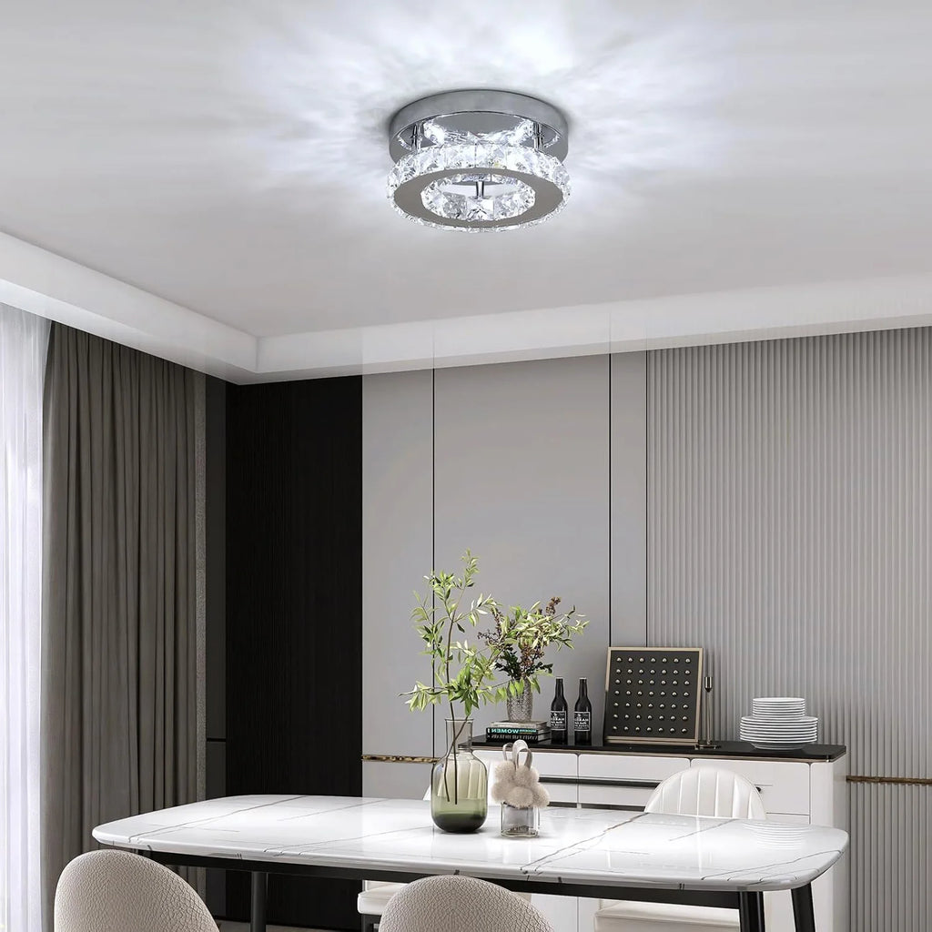LED Ceiling Light 12W, Crystal Chandelier, Modern Round Design, 6500K (Cool White), Silver