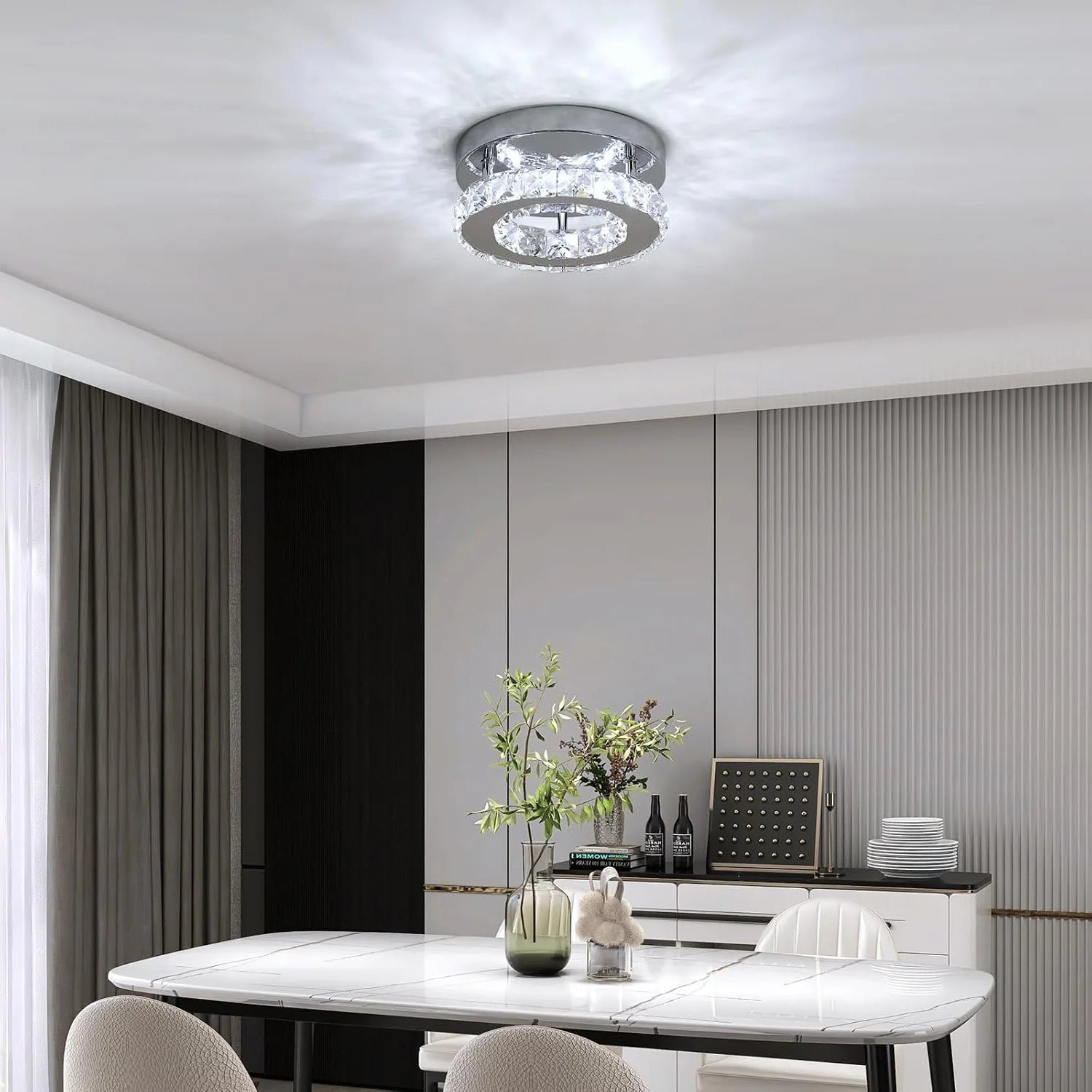 LED Ceiling Light 12W, Crystal Chandelier, Modern Round Design, 6500K (Cool White), Silver