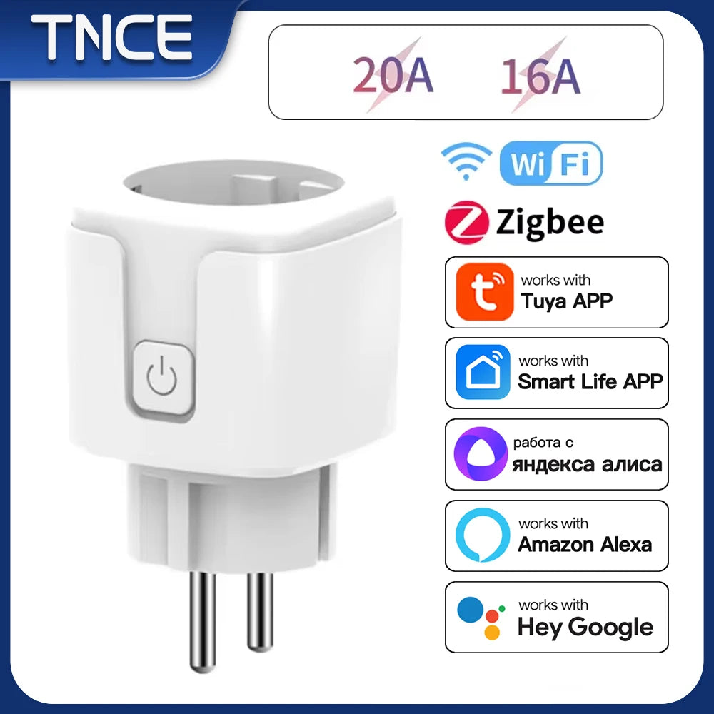 Tuya WiFi/Zigbee Smart Plug EU 16A/20A – Power Monitor, Remote Control, SmartLife, Alexa & Google Home