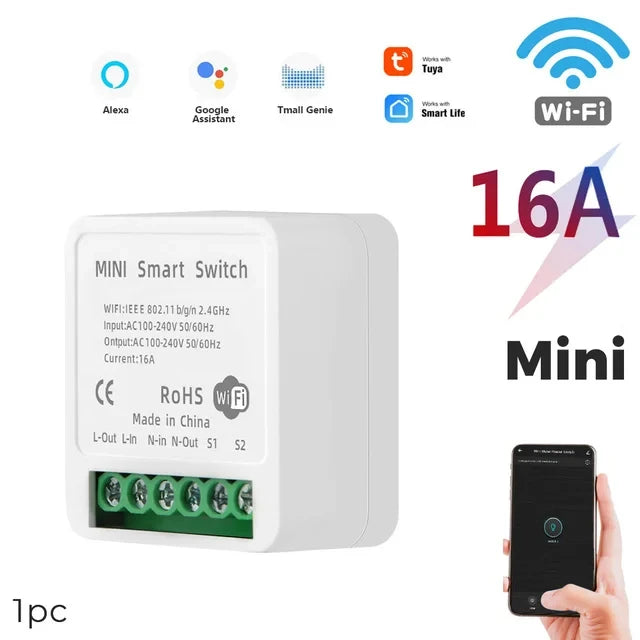 16A Mini Wifi DIY Light Switches Module 2-way Control Work With Tuya Smart Life Alexa Alice Google Home