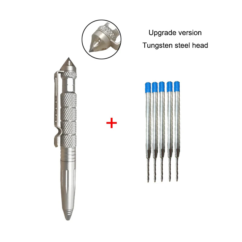 Pix tactic de auto-apărare - Aluminiu cu cap din oțel tungsten, cap pentru spart sticlă și design anti-alunecare, kit de supraviețuire