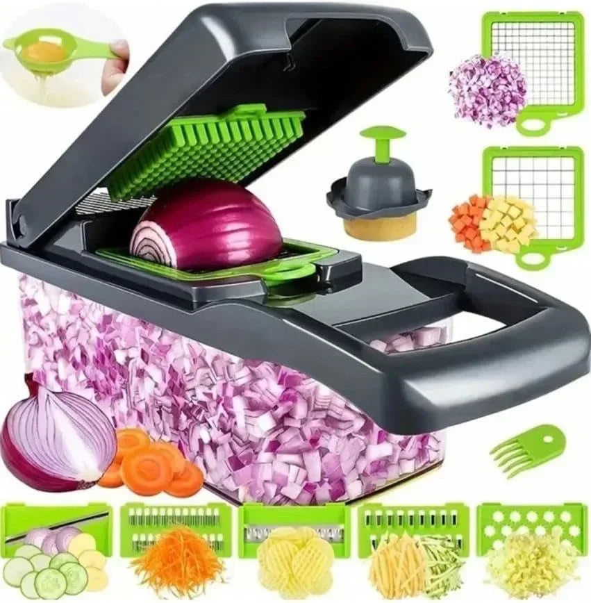 Tocător Multifuncțional 14 în 1 –  Feliator și Răzătoare - Inox - pentru Legume și Alimente