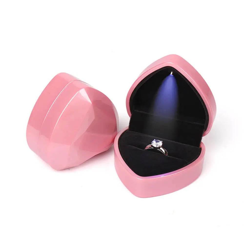 Cutie pentru inele de bijuterii cu LED, cu interior din catifea și cauciuc