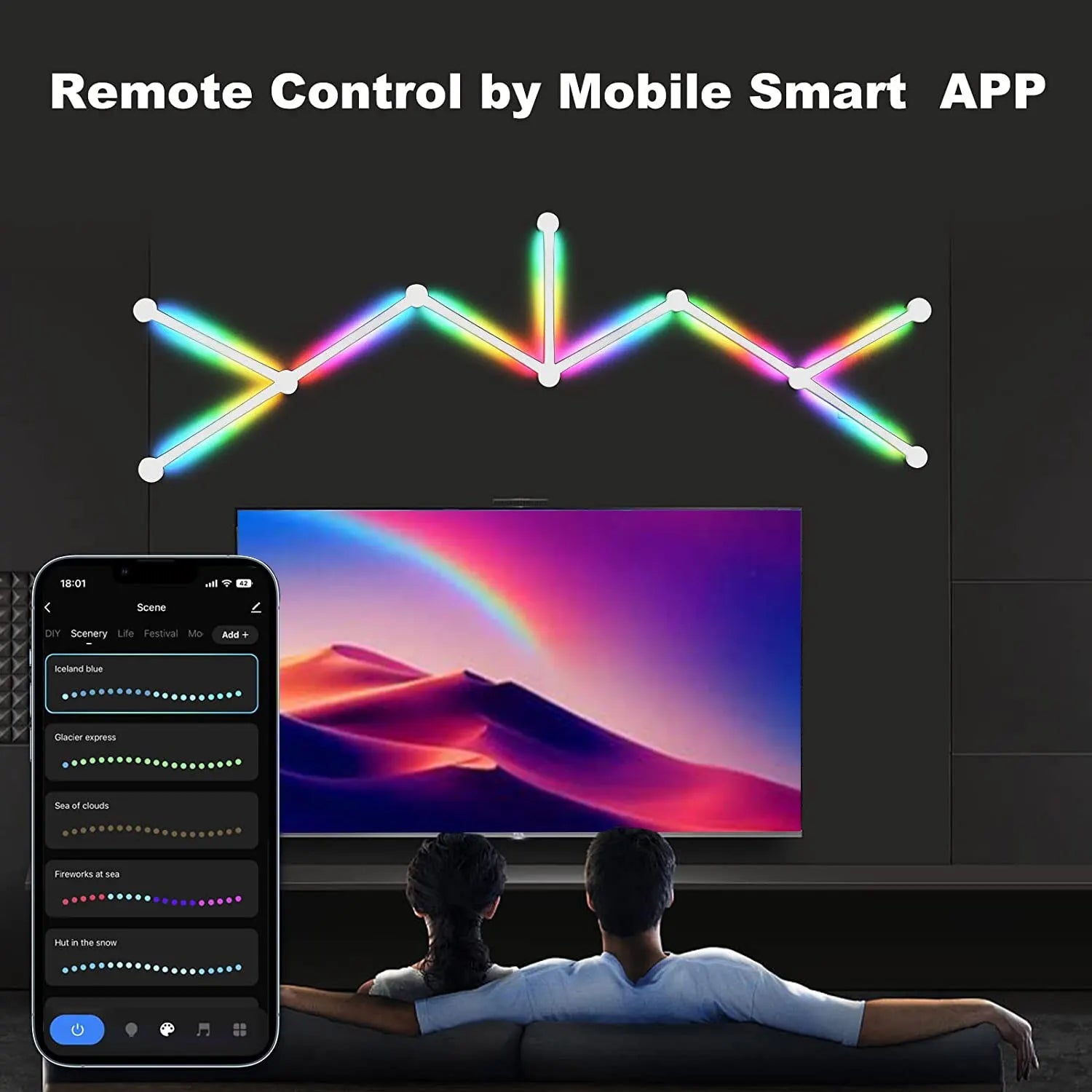 WiFi LED Smart Wall Lamp - RGBIC Light Bar Music Sync, and App Control
