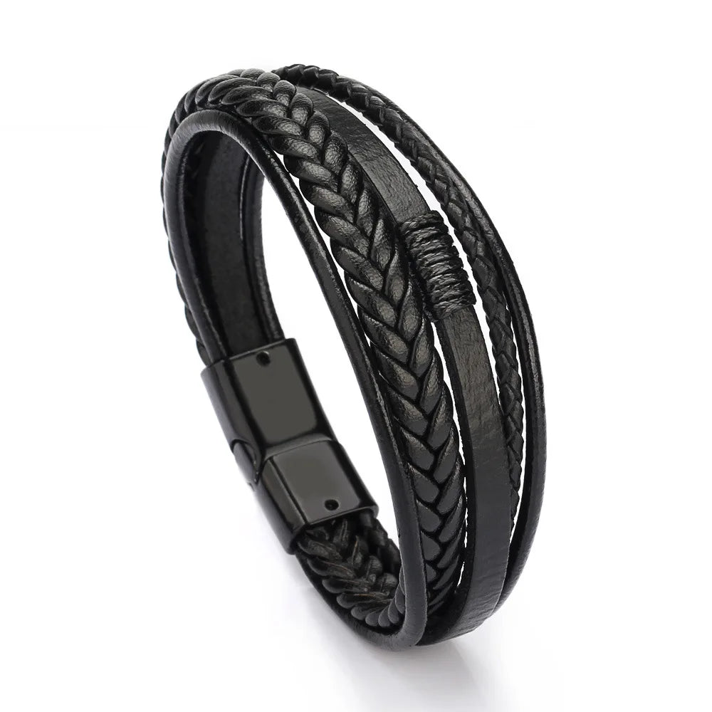 Brățară din piele împletită – stil vintage multistrat (21CM)