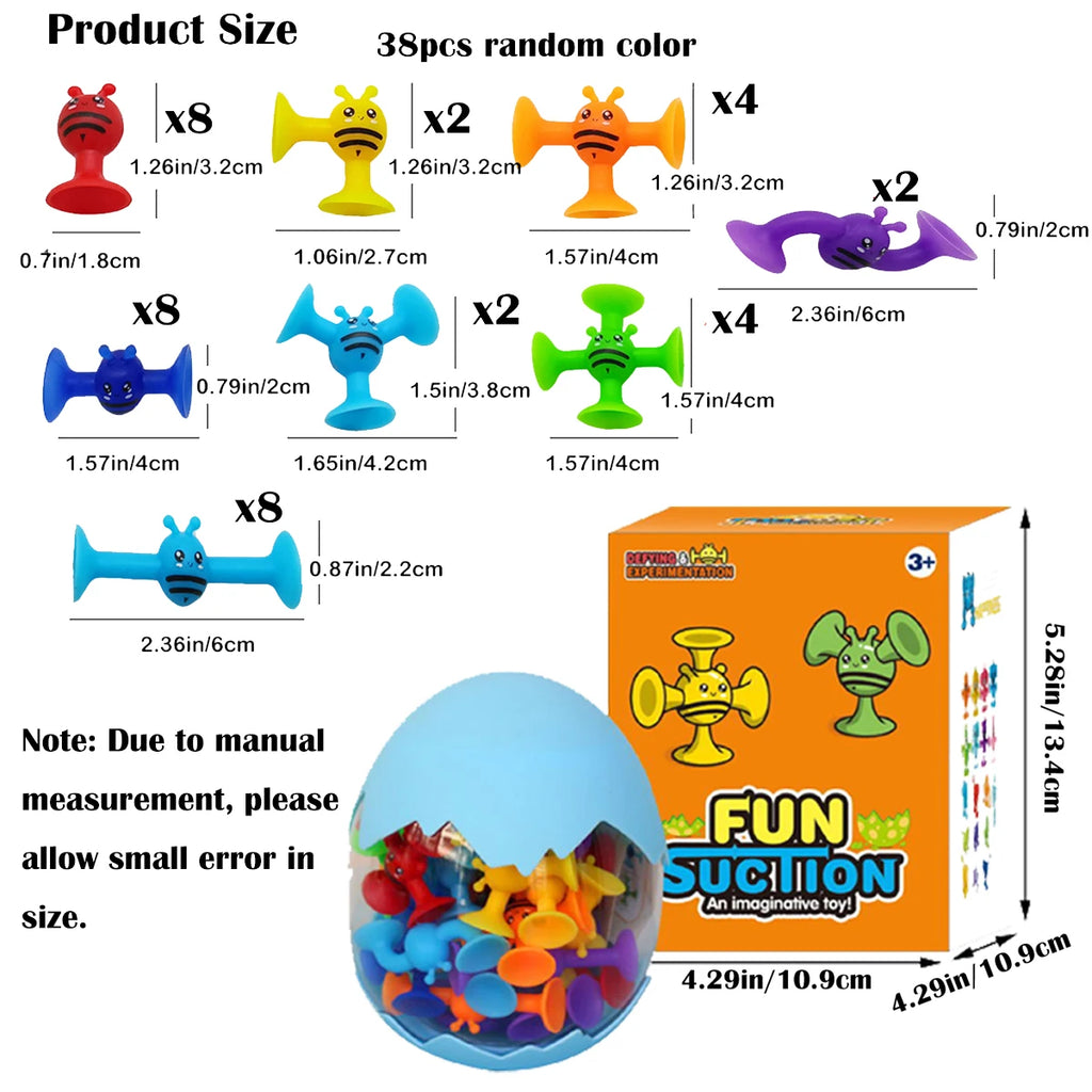 38pcs Bees Suction Cup Toys with Dinosaur Eggshell Storage - Bath, Window & Travel Toys, Parent-Child Interactive Game, Gift for Kids