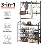 4/5-Tier Shoe Rack with Hangers – Heavy-Duty Floor Organizer for Shoes, Hats & Clothes | Space-Saving Entryway Shelf (60cm Wide, 5kg/Layer)