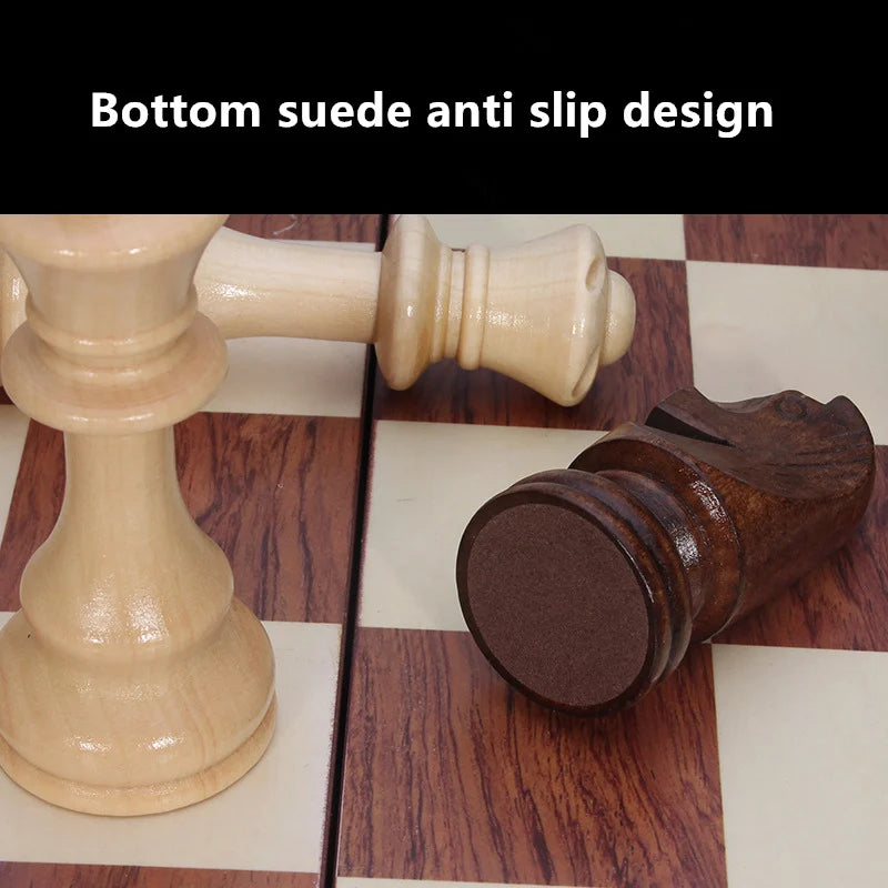 Solid Wood Chess Set - Folding Wooden Board Game with Premium Chess Pieces for Family and Friends