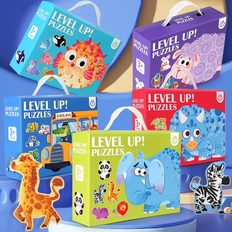 Puzzle pentru copii - Set de jucării educaționale cu animale din desene animate (vârste 3-12) 