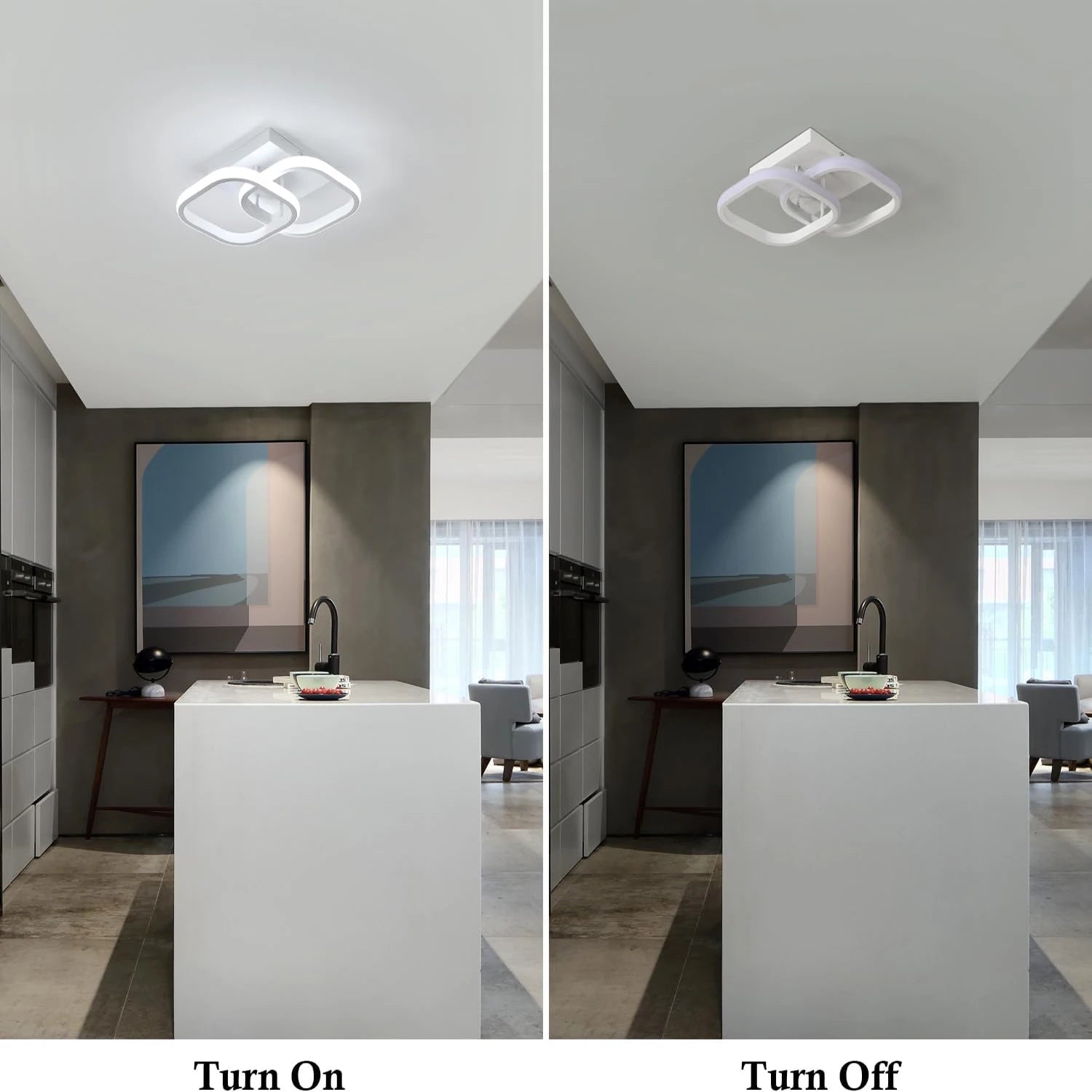 Square LED Ceiling Lamp, 6500K Cool White Light for Kitchen and Dining Room