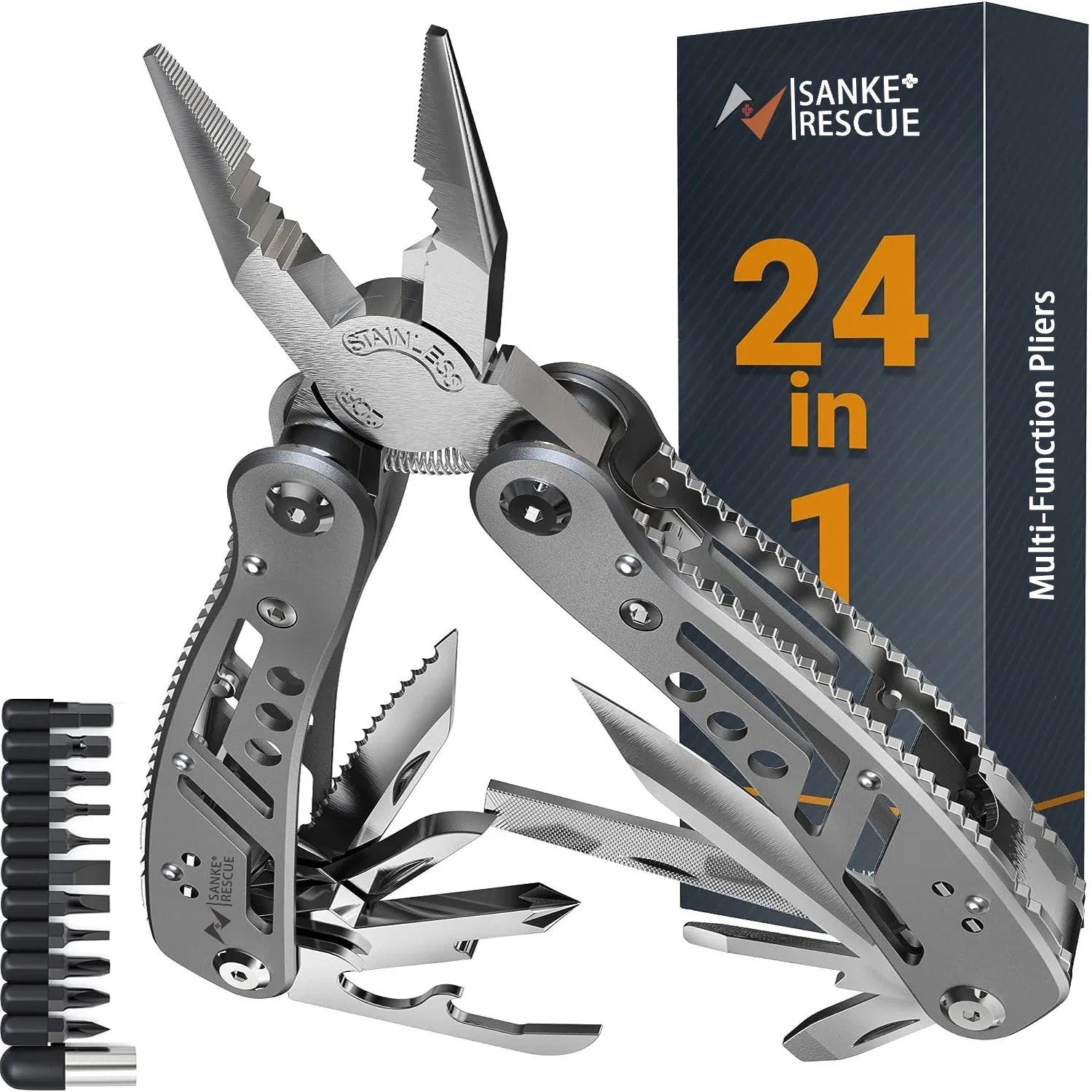 Multitool portabil de buzunar 24 în 1, clește, cuțit și șurubelniță, Oțel Inoxidabil 420, Drumetii, Camping