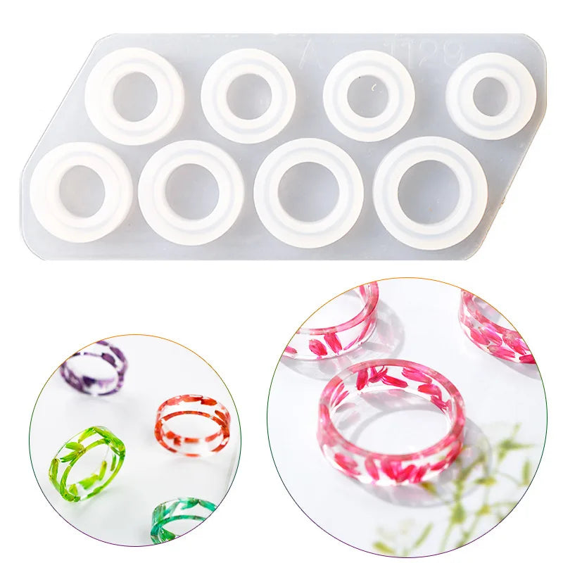 Set 8 Matrițe din Silicon pentru Inele – Turnare Rășină, Mărimi 14,4 x 6,4 cm