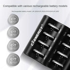 Încărcător inteligent pentru baterii monedă cu litiu cu 8 sloturi - Încărcător USB portabil pentru CR1220, CR2032, CR2450 și altele