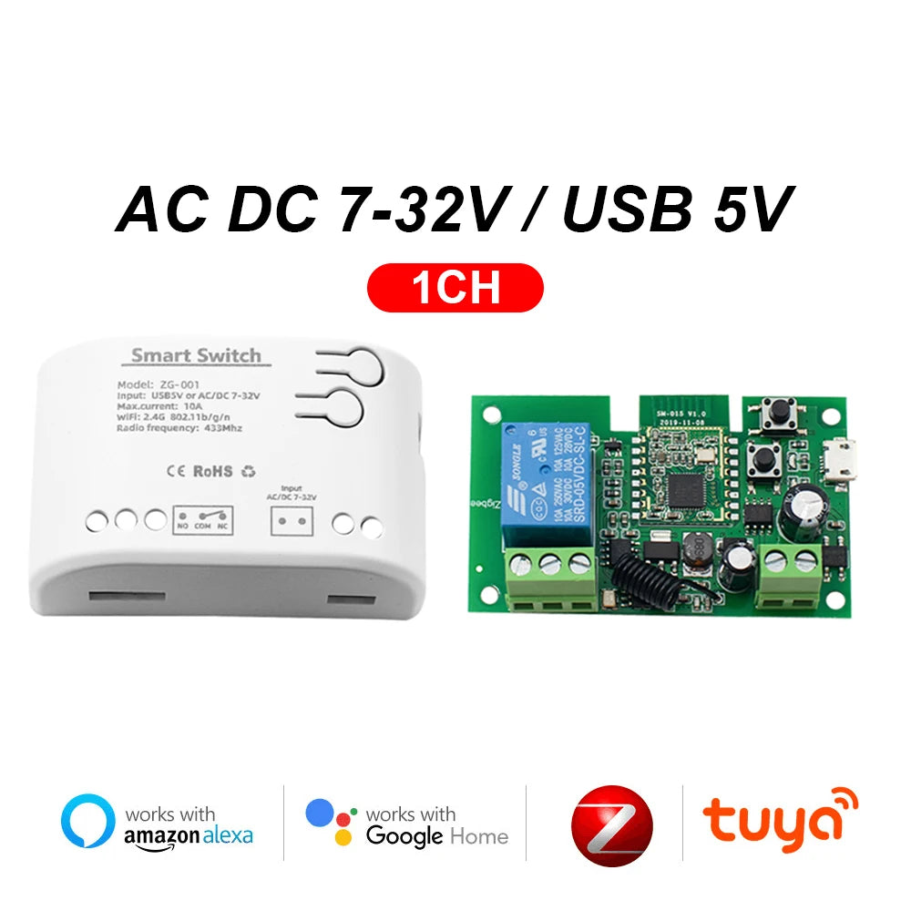 ZIGBEE Smart Switch AC/DC 7-32V & 85-250V | Dry Contact Module | Tuya Smart Life | Inching & Self-Locking Relay