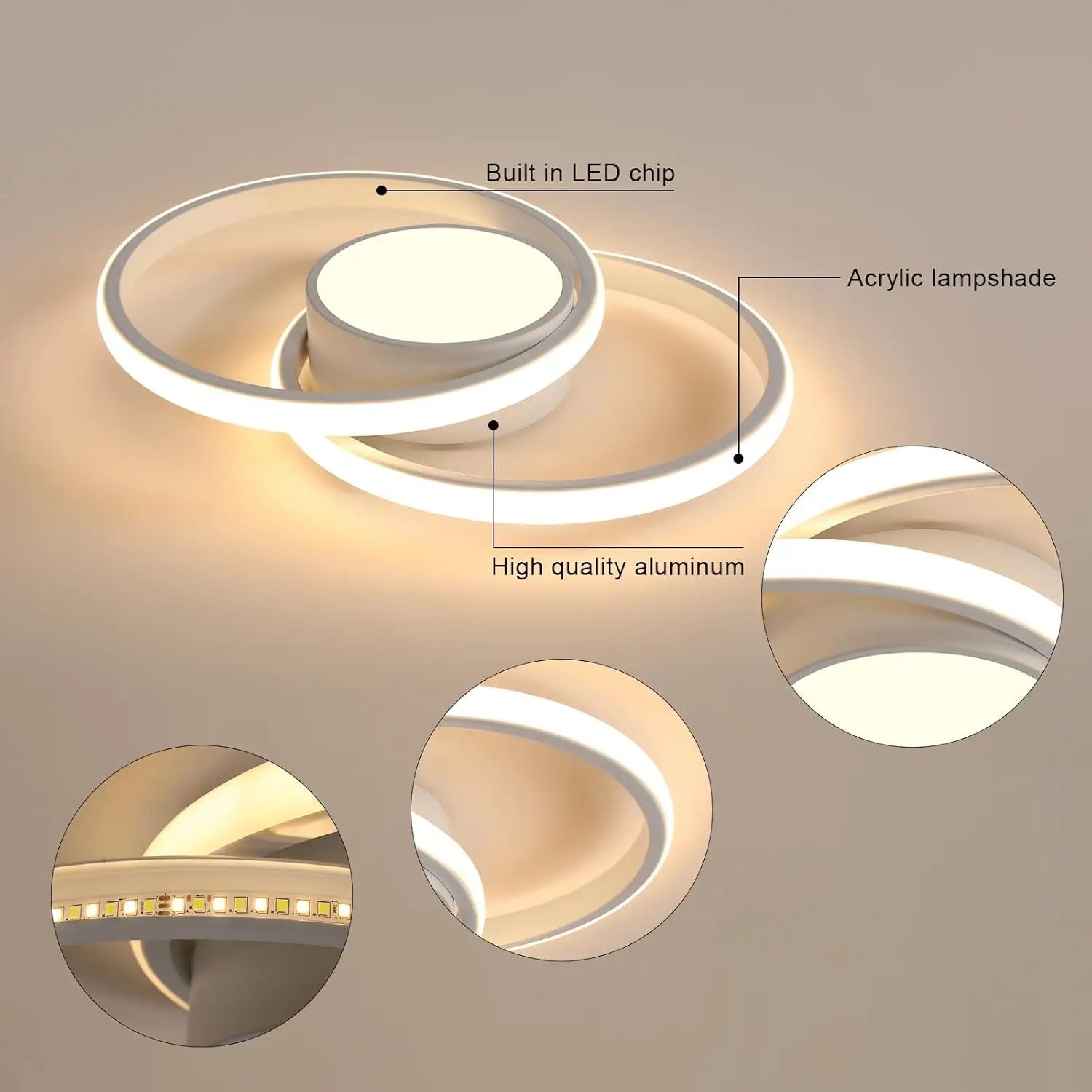 Dimmable LED Ceiling Light, 40W, Remote Controlled, Round Design