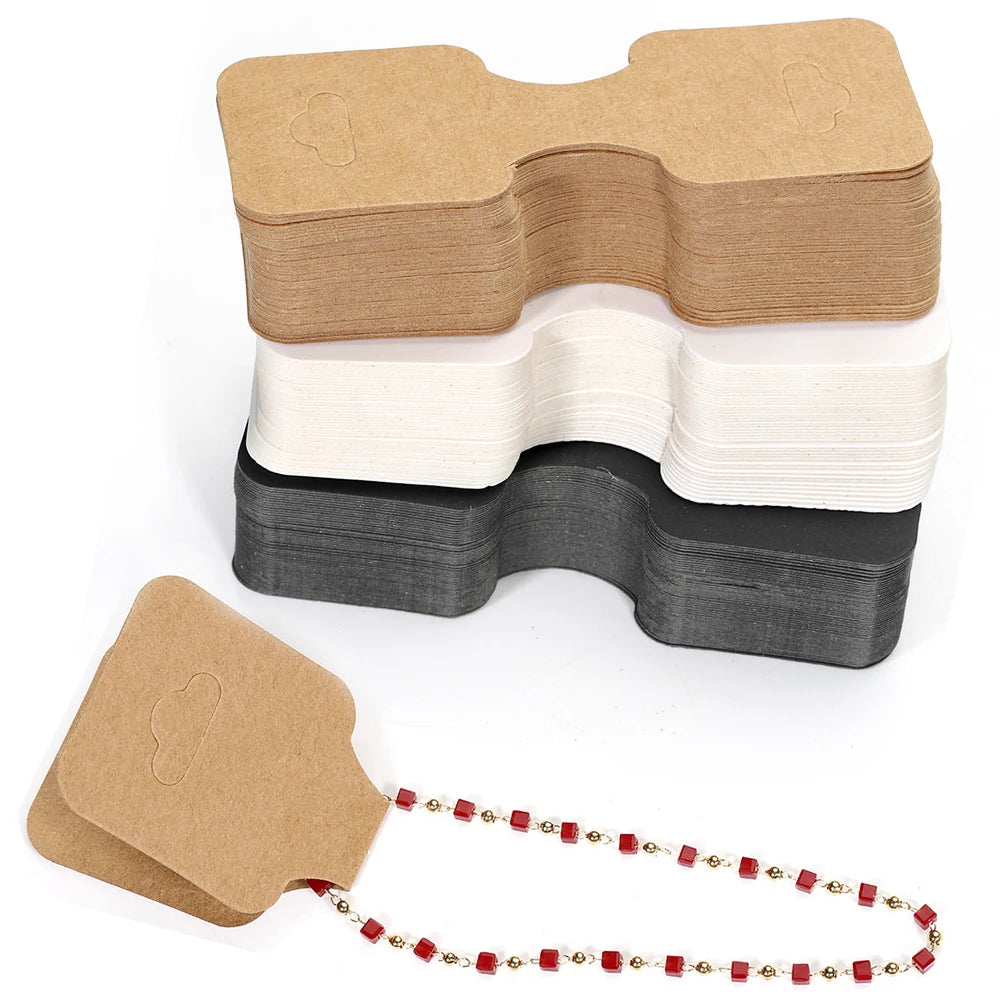 Set de 50 Cartonașe pliabile din hârtie kraft, 9x3,5 cm, pentru afișarea bijuteriilor, etichete de preț