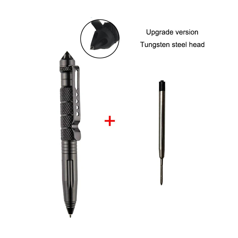 Pix tactic de auto-apărare - Aluminiu cu cap din oțel tungsten, cap pentru spart sticlă și design anti-alunecare, kit de supraviețuire