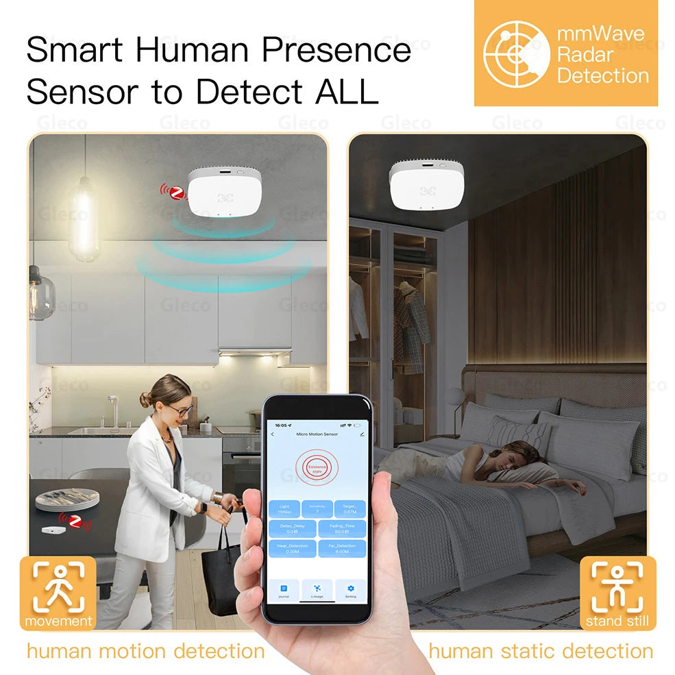 Smart Life ZigBee/WiFi MmWave Presence Sensor with Luminance & Distance Detection