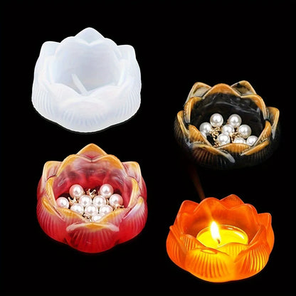 Lotus Flower Silicone Resin Mold - DIY Candle Holder, Tea Light Holder, and Jewelry Box Mold