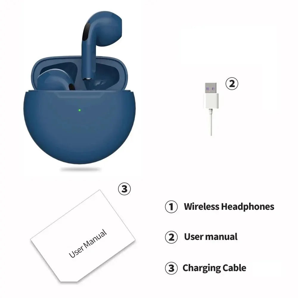 Air Pro 6 TWS Wireless Earbuds - Bluetooth 5.3, Mini Design, Mic, Charging Case