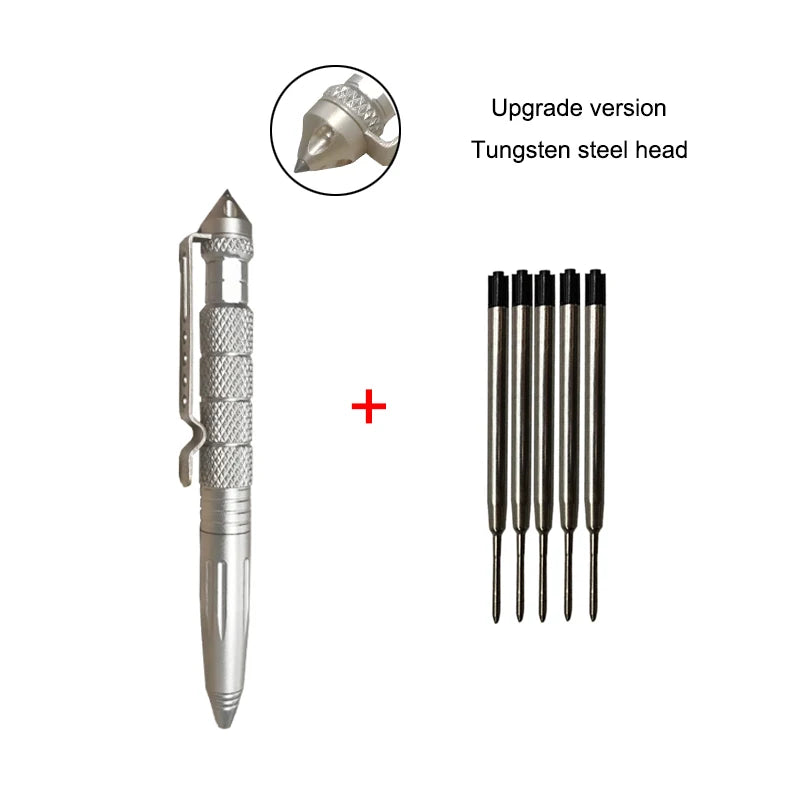 Pix tactic de auto-apărare - Aluminiu cu cap din oțel tungsten, cap pentru spart sticlă și design anti-alunecare, kit de supraviețuire