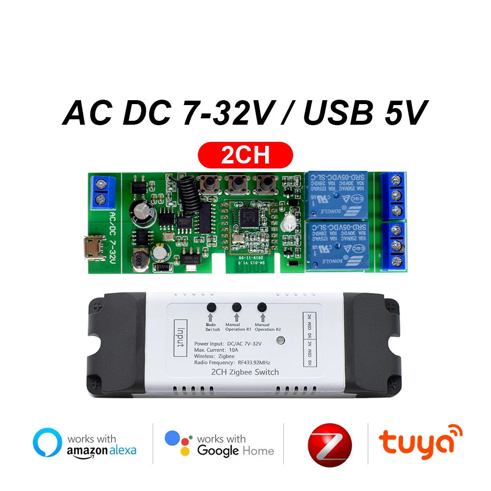ZIGBEE Smart Switch AC/DC 7-32V & 85-250V | Dry Contact Module | Tuya Smart Life | Inching & Self-Locking Relay
