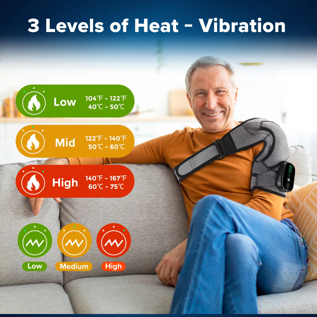 Electric Heating Shoulder Massager - 3-in-1 Vibration Massage Brace for Shoulder, Elbow & Knee, Rechargeable Pain Relief & Muscle Relaxation