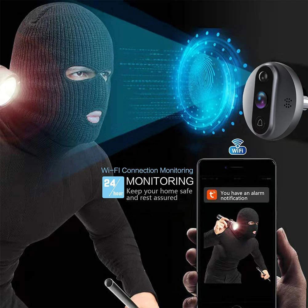 3MP Smart WiFi Door Viewer Camera – 1080P, PIR, IR, Alexa & Google