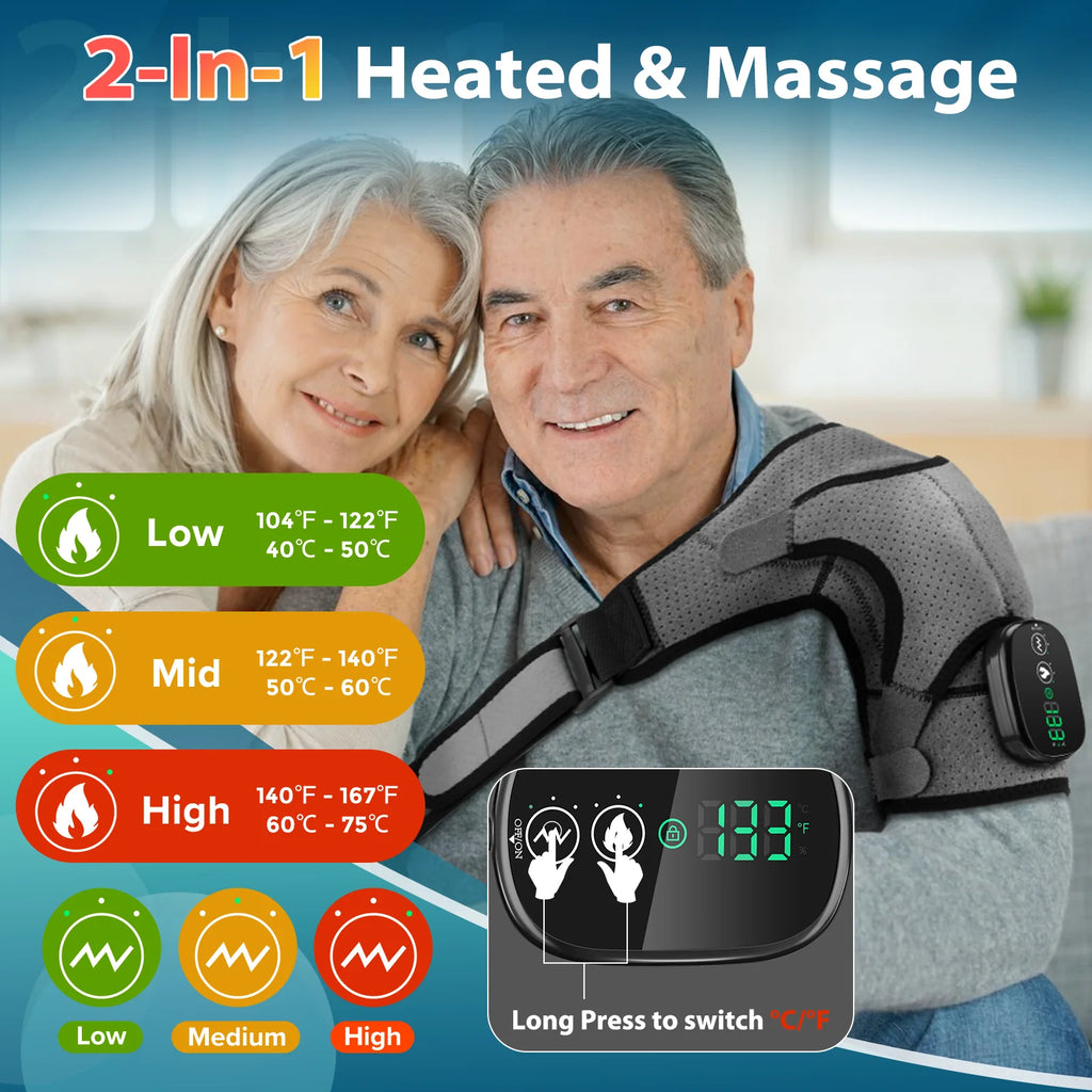 Electric Heating Shoulder Massager - 3-in-1 Vibration Massage Brace for Shoulder, Elbow & Knee, Rechargeable Pain Relief & Muscle Relaxation