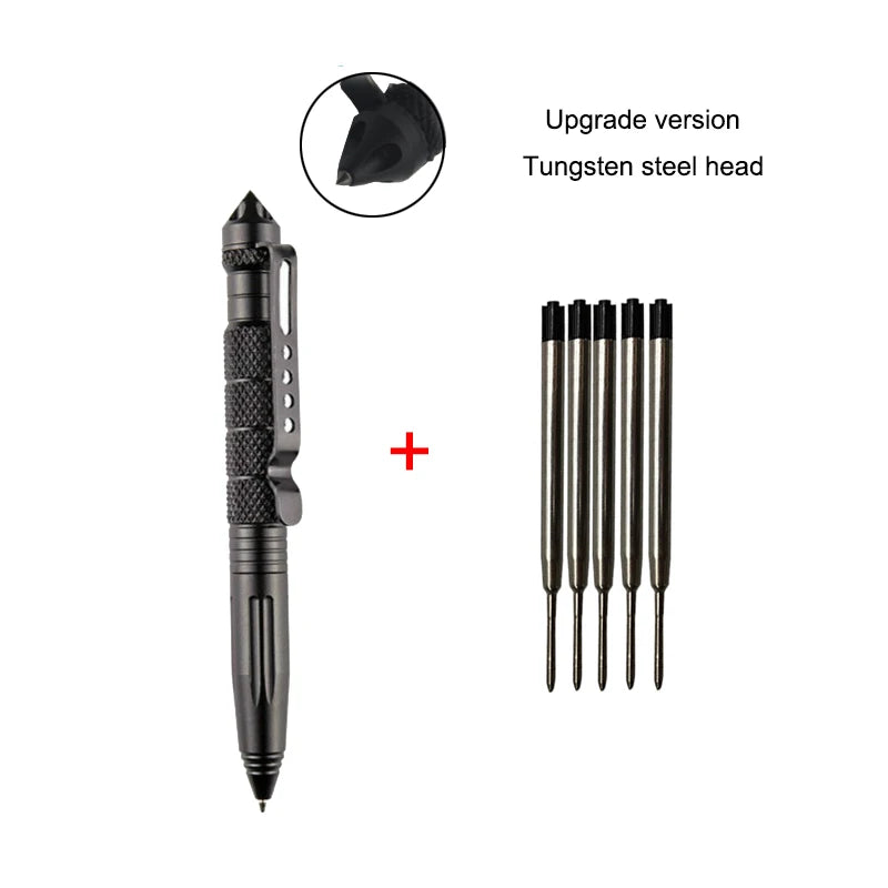 Pix tactic de auto-apărare - Aluminiu cu cap din oțel tungsten, cap pentru spart sticlă și design anti-alunecare, kit de supraviețuire