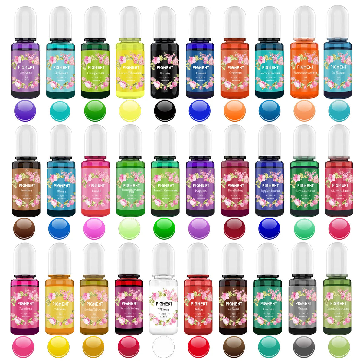 Pigment de rășină epoxidică în 30 de culori - Vopsea lichidă de rășină UV pentru realizarea de bijuterii DIY, arta cu rășină și colorarea artizanală