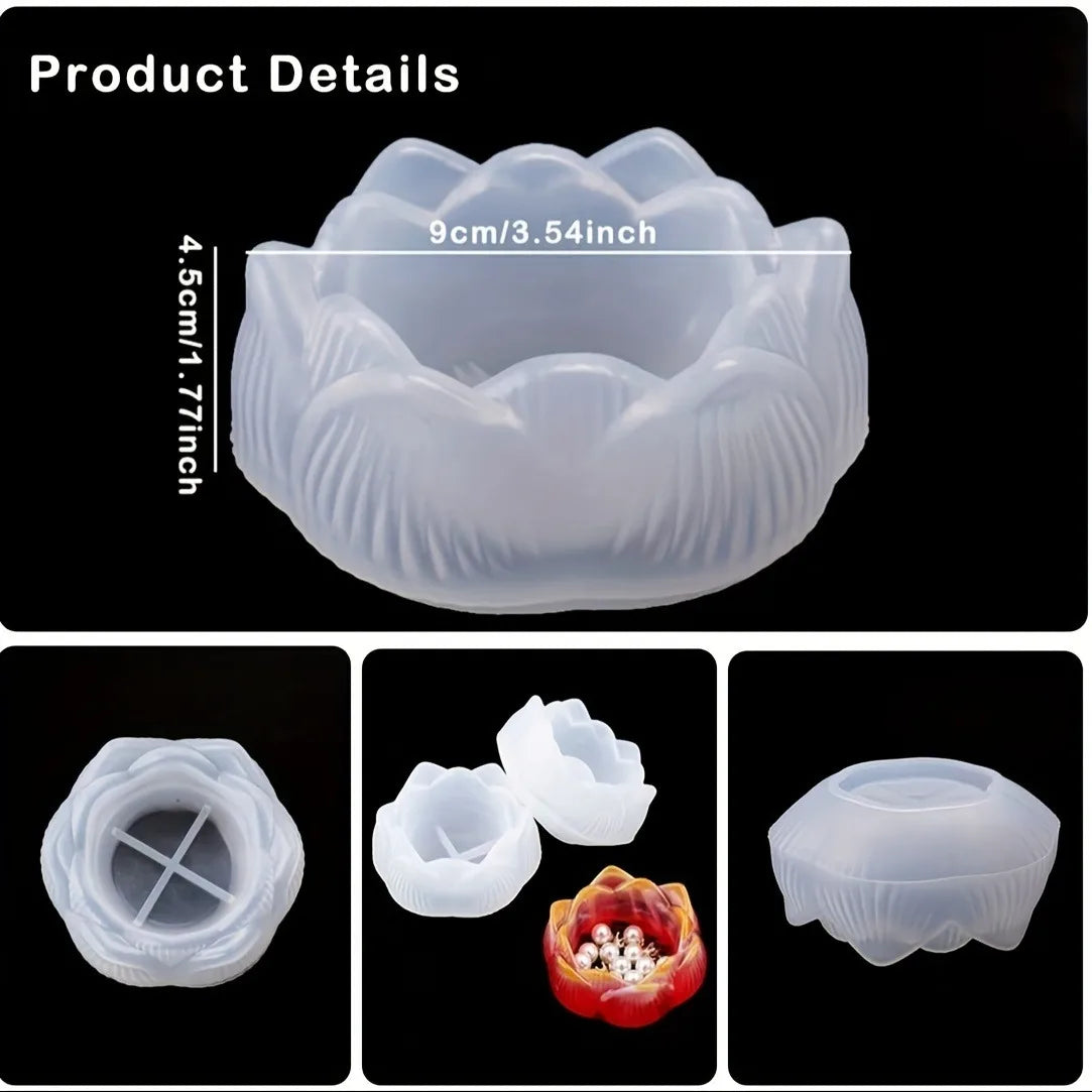 Lotus Flower Silicone Resin Mold - DIY Candle Holder, Tea Light Holder, and Jewelry Box Mold