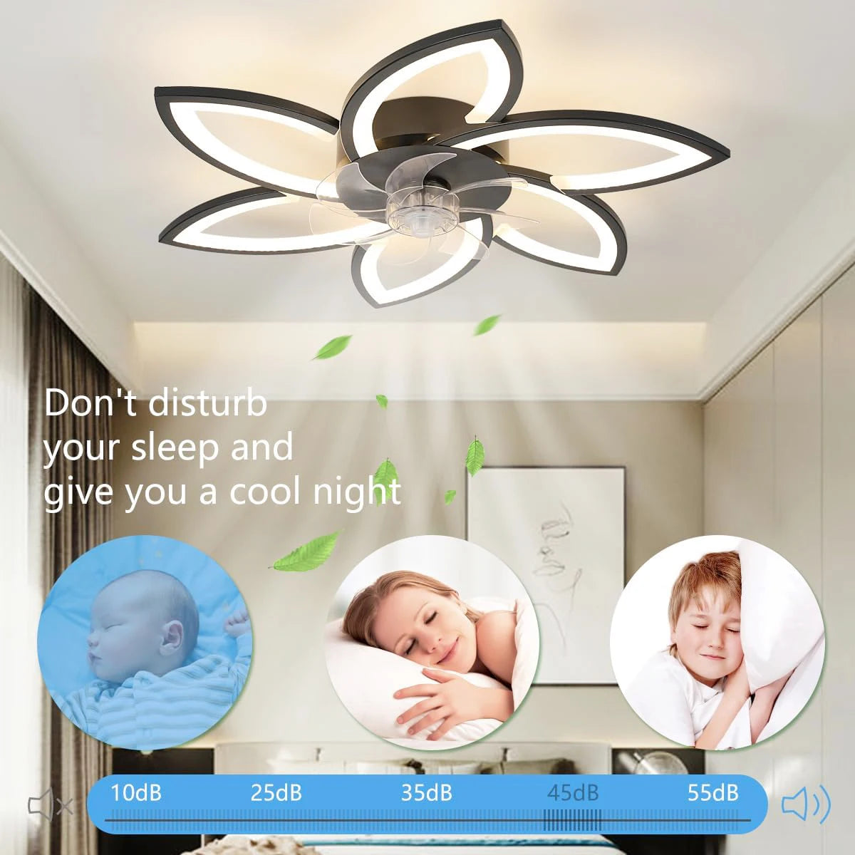 Ceiling Fan with Silent Light, 75CM Modern LED Dimmable