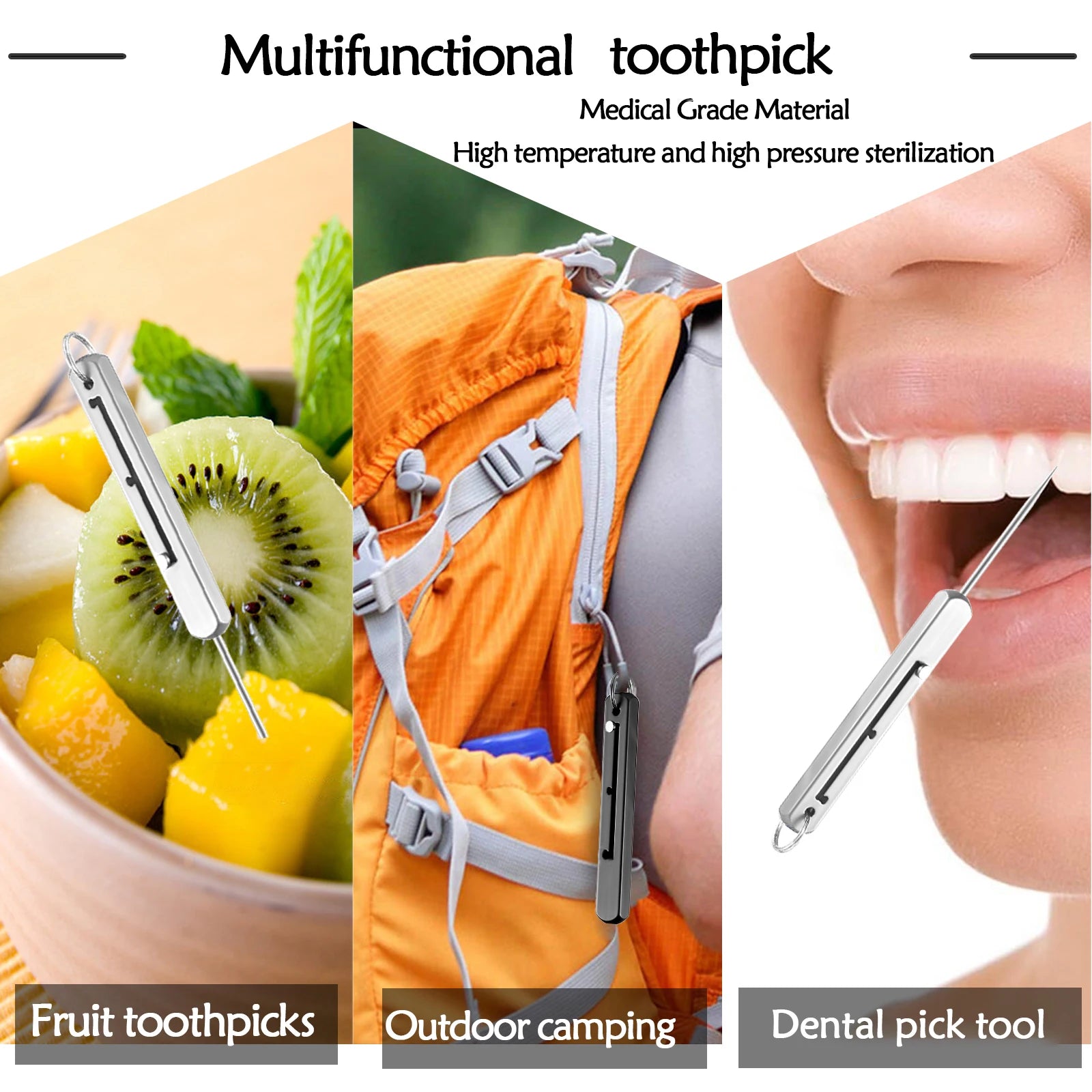 Set de scobitori portabil din titan - Suport pentru scobitoare de buzunar din metal pentru camping, călătorii și picnicuri în aer liber, scobitoare multifuncțională de înaltă calitate